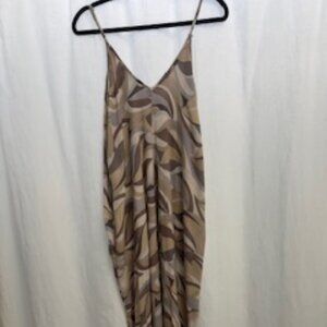 Multi-Colored Patterned Flowy V-Neck Maxi Dress, Size Small